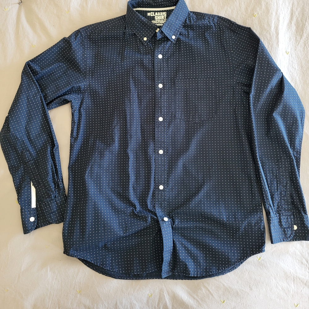 Old Navy Classic Navy Blue Polka Dot Men's Shirt - Picture 7 of 8